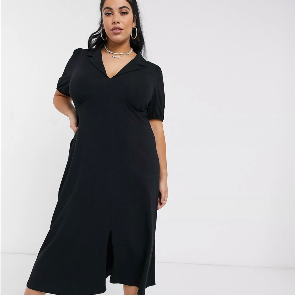 ASOS DESIGN Curve black midi tea dress with collar